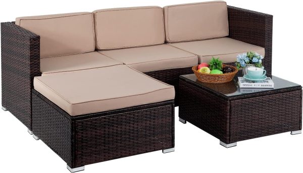 FDW 5 Pieces Outdoor Patio Furniture Sets Sectional Sofa Rat...