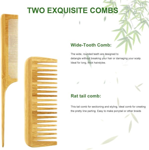 MRD Hair Brush Set, Natural Bamboo Comb Paddle Detangling Ha... - Image 6