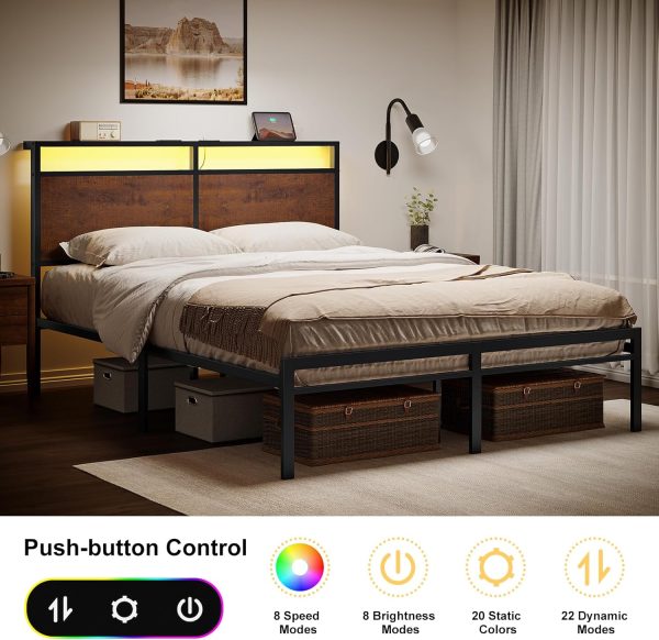 HAUSOURCE Full Bed Frame with Storage Headboard Bed Frame Fu... - Image 3