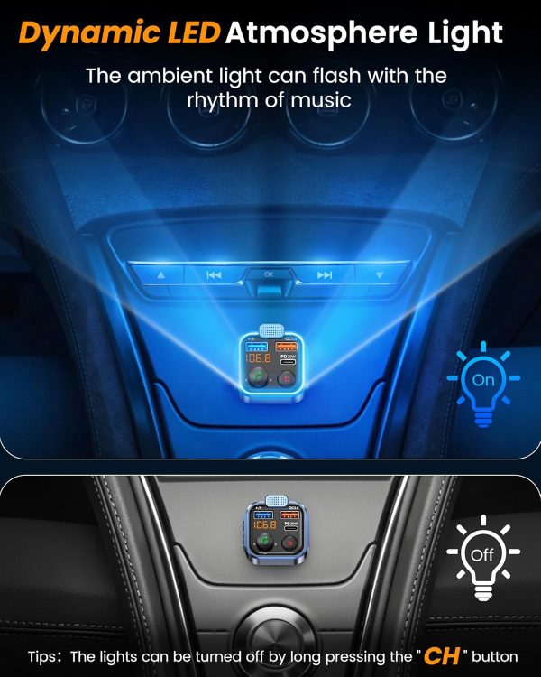 LENCENT Car FM Transmitter, Wireless Bluetooth 5.3 Radio Ada... - Image 6