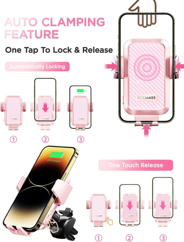Wireless Car Charger, JOYMASS 15W Fast Charging Auto Clampin... - Image 3