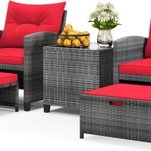 ORALNER 5 Pieces Patio Furniture Set with Ottoman, Wicker Co...