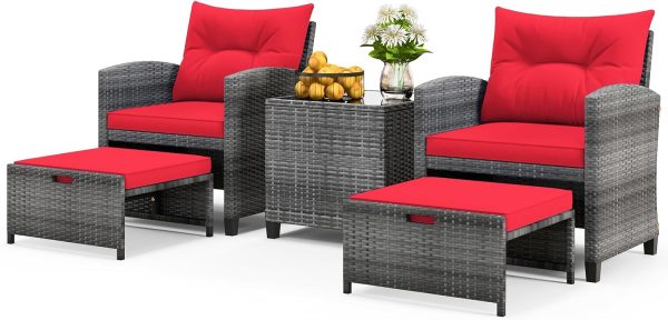 ORALNER 5 Pieces Patio Furniture Set with Ottoman, Wicker Co...