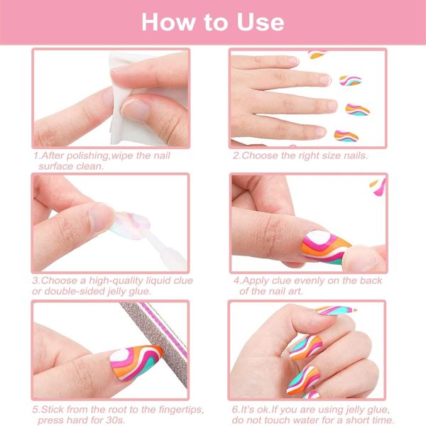 24PCS French Pink Kitty Press on Nails,Cute Kawaii 3D False ... - Image 5