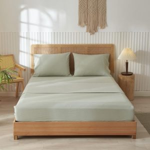 LIFETOWN 100% Washed Cotton 4 Pieces Sheet Set Linen Feel Na...