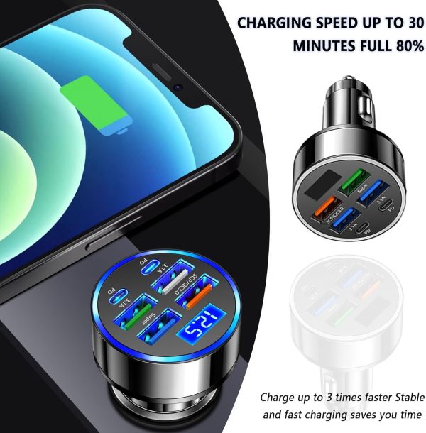 6 Port Fast Car Charger with PD+QC3.0+Super+3.1A,USB Cigaret... - Image 5