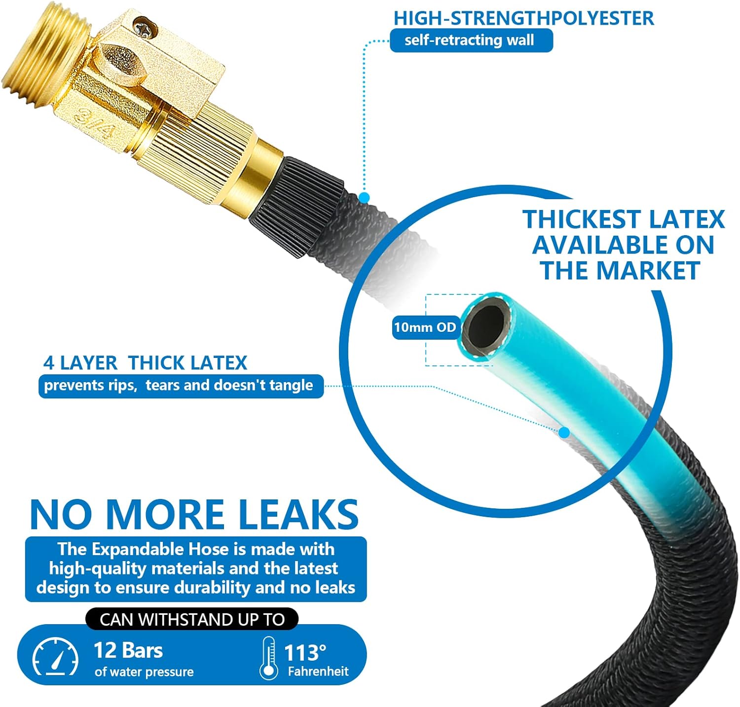 Expandable Garden Hose 75FT, Water Hose with 3/4 Solid Brass…