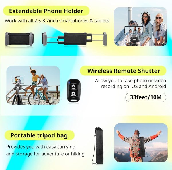Sensyne 64" Phone Tripod Stand,Versatile Camera&iPad Tripod ... - Image 5