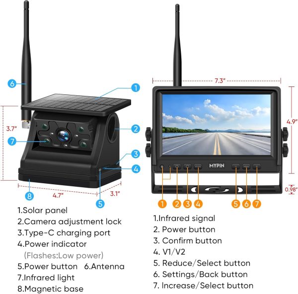 Solar Wireless Magnetic Backup Camera, 9900mAh Battery Power... - Image 7