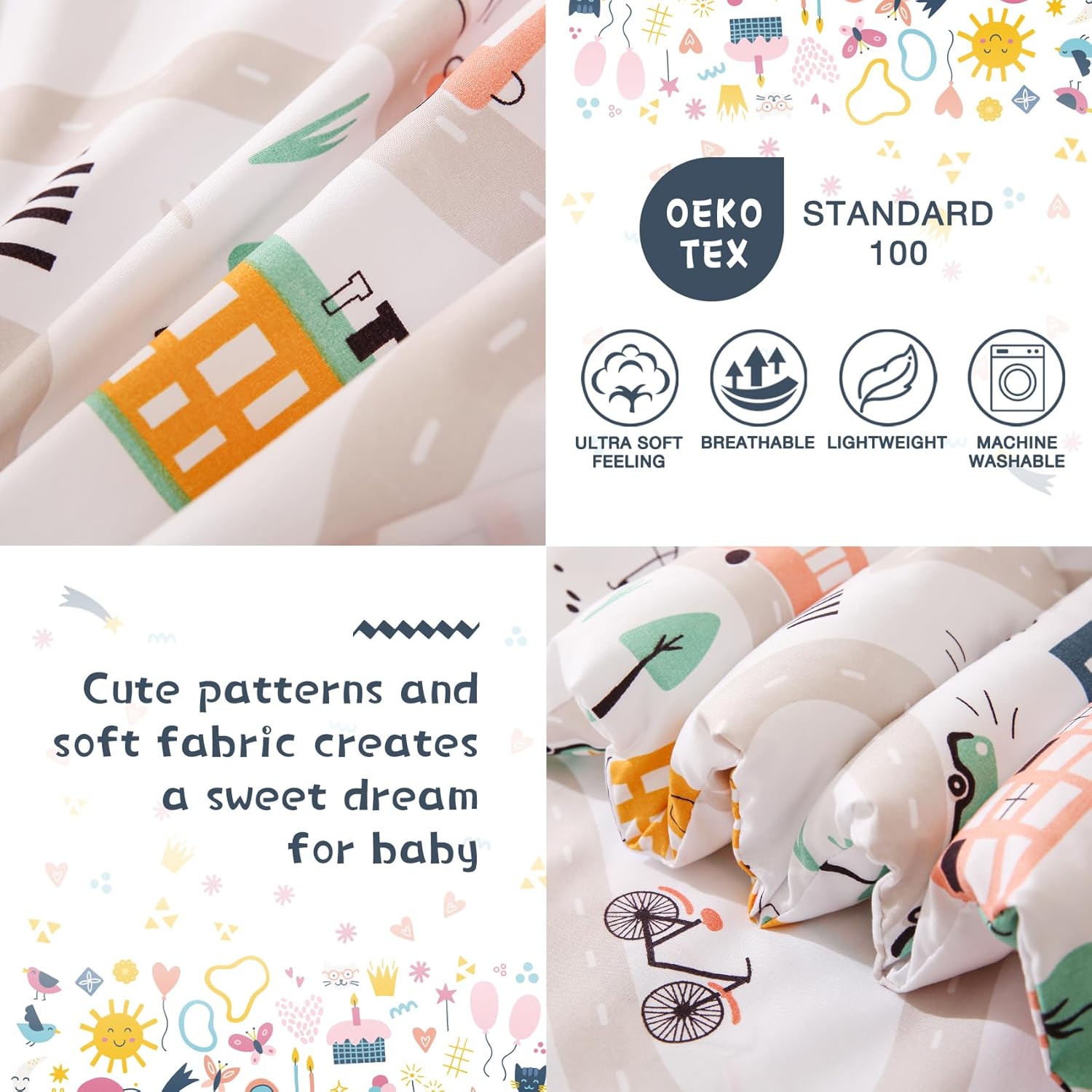 JSD 4 Piece Cars Toddler Bedding Set, Girls Boys Printed Mic…
