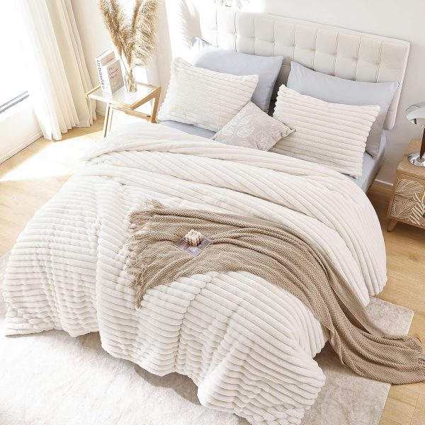 YIKUSH Fluffy Twin Comforter Set 2 Pieces - Beig Fleece Fluf... - Image 6