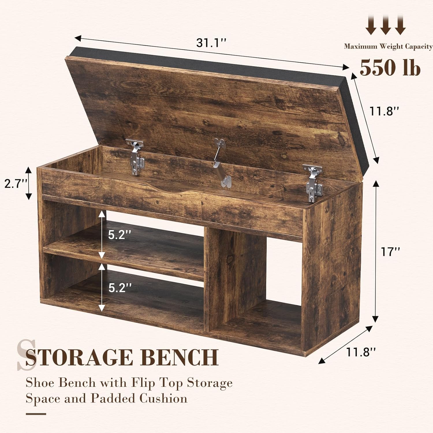 Apicizon 31 Inches Storage Bench, Shoe Bench with Flip Top S…
