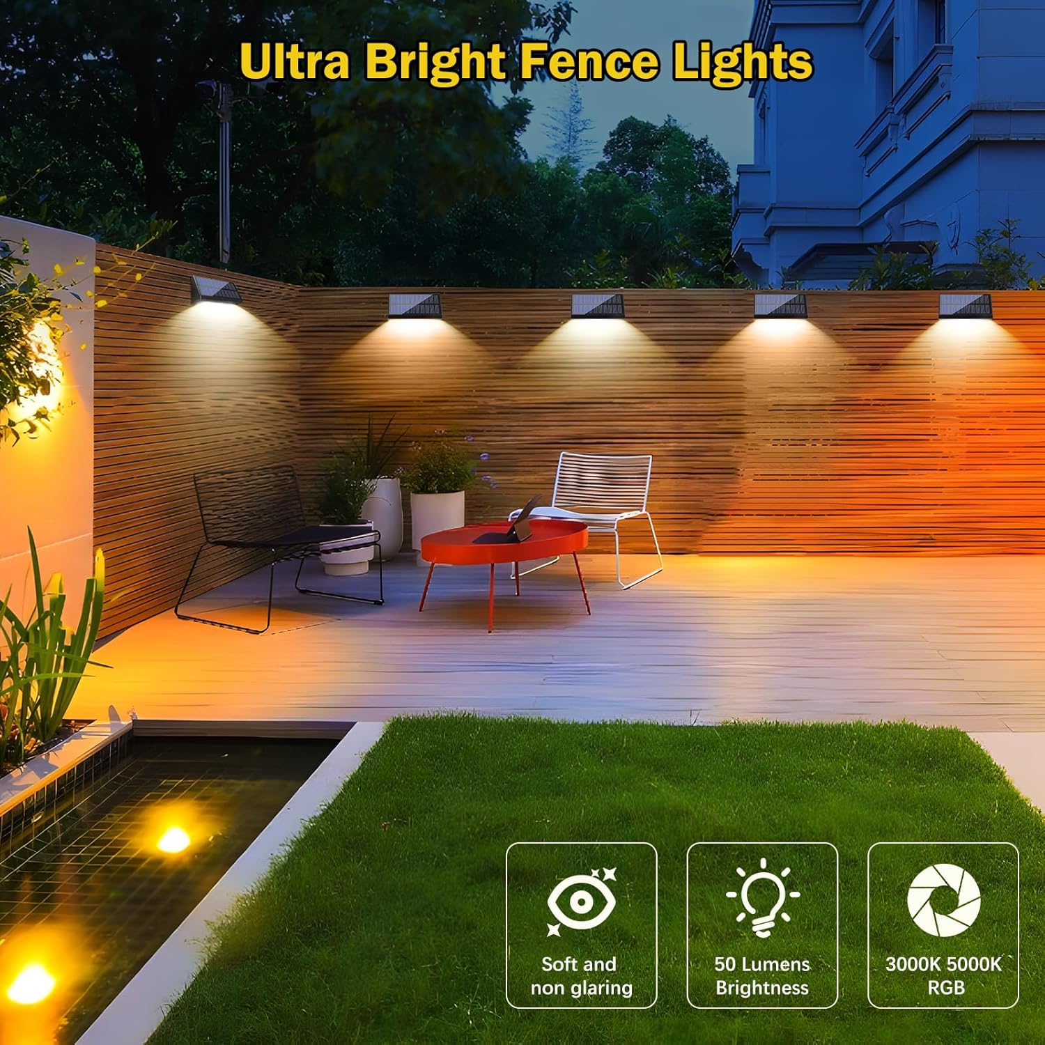Solar Lights Outdoor 16 Pack, Solar Fence Lights with 10 RGB…