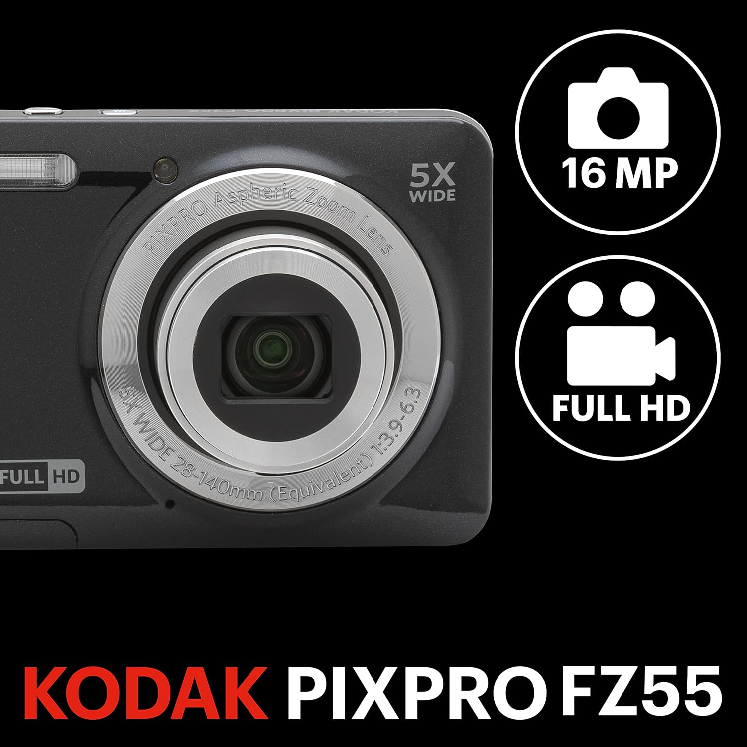 KODAK PIXPRO FZ55-BK 16MP Digital Camera 5X Optical Zoom 28m…
