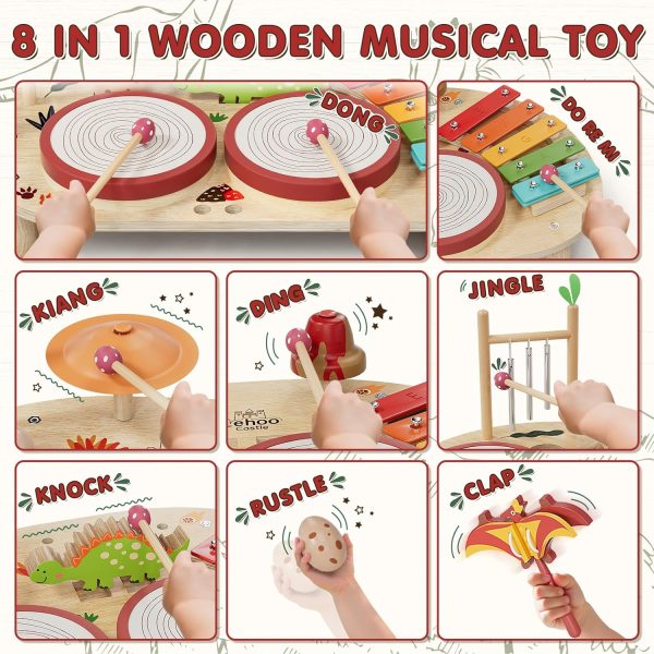 Lehoo Castle Toddler Drum Set, Wooden Musical Instruments wi... - Image 2