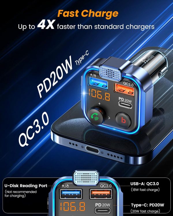 LENCENT Car FM Transmitter, Wireless Bluetooth 5.3 Radio Ada... - Image 5