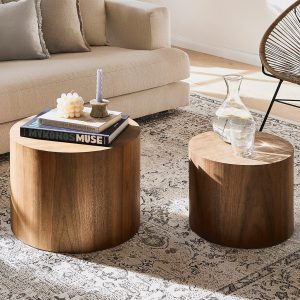 kevinplus Modern Mid-Century Small Coffee Table Wood Round S...