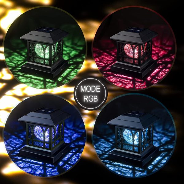AEFRELEOHT Solar Post Cap Lights, Warm White & RGB Automatic... - Image 3