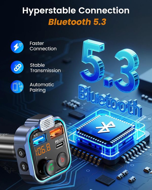 LENCENT Car FM Transmitter, Wireless Bluetooth 5.3 Radio Ada... - Image 4