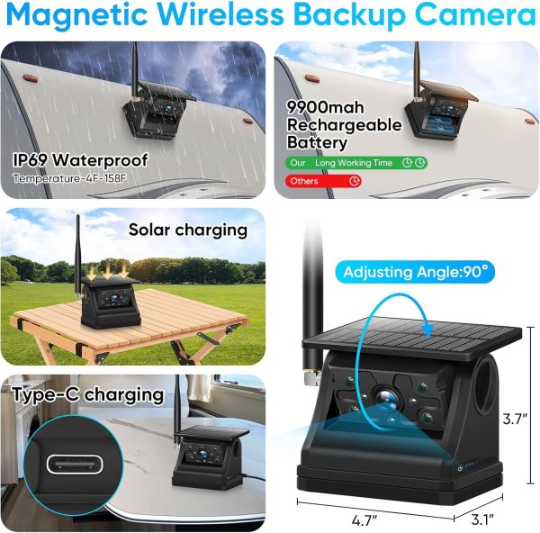 Solar Wireless Magnetic Backup Camera, 9900mAh Battery Power... - Image 4