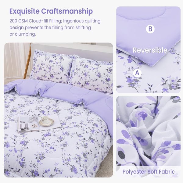 Mooreeke Floral Queen Size Comforter Sets, Lightweight Purpl... - Image 3
