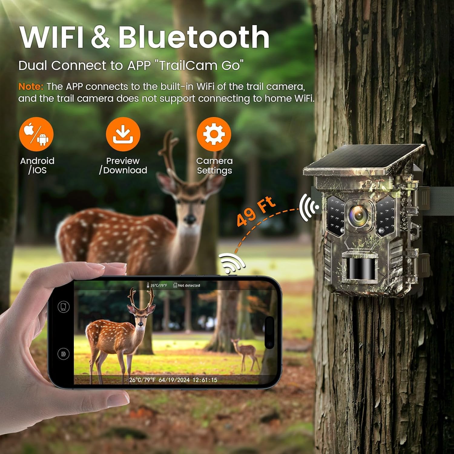 XTU Solar Trail Camera WiFi Bluetooth, 64MP 4K Game Camera w…