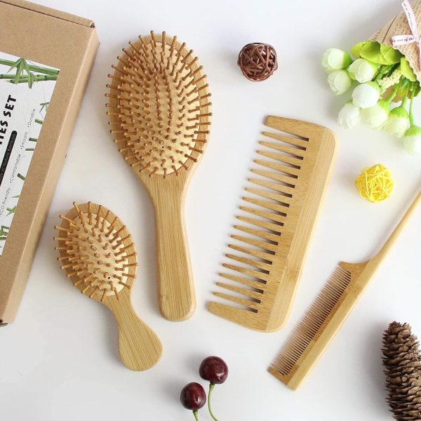 MRD Hair Brush Set, Natural Bamboo Comb Paddle Detangling Ha... - Image 8