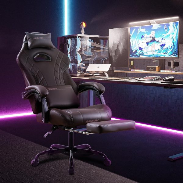 NIONIK Gaming Chair with Footrest and Massage Lumbar Support... - Image 2