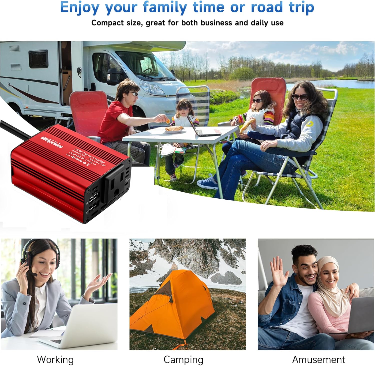 Bapdas 150W Car Power Inverter DC 12V to 110V AC Car Outlet …