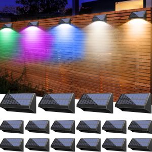 Solar Lights Outdoor 16 Pack, Solar Fence Lights with 10 RGB...