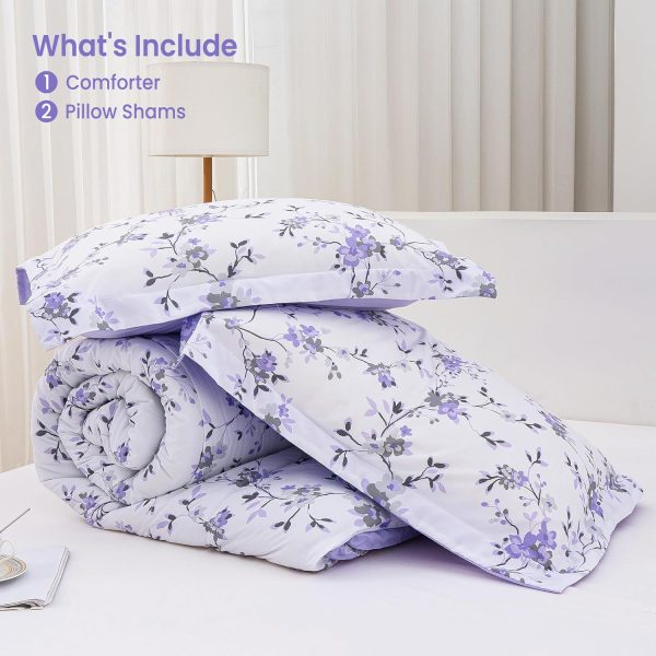Mooreeke Floral Queen Size Comforter Sets, Lightweight Purpl... - Image 4