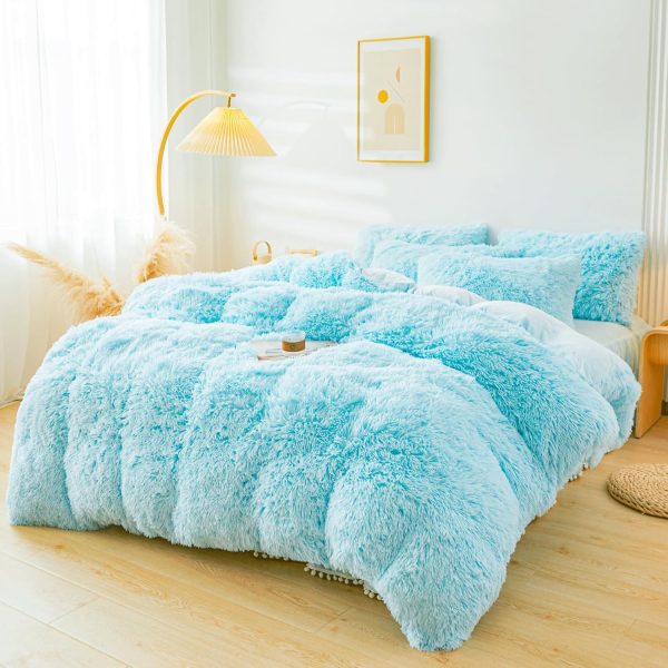 ERLOXO Fluffy Blue Faux Fur Comforter Cover Set Twin，Fluffy ... - Image 2