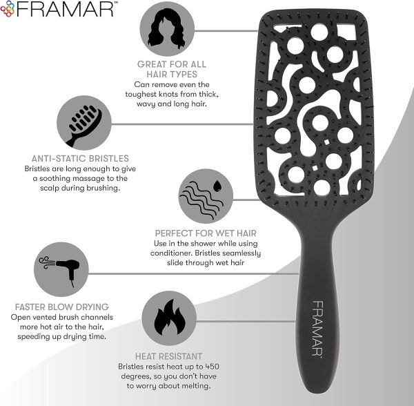 FRAMAR Professional Wet Hair Brush - Vented Hair Brush For W... - Image 2