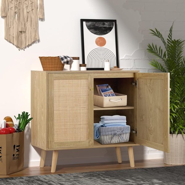 Anmytek Rattan Cabinet with 2 Doors, Accent Storage Cabinet ... - Image 7