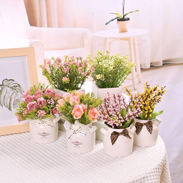 LUEUR 6Pcs Artificial Pot Flowers with Ceramic Potted Fake F... - Image 5