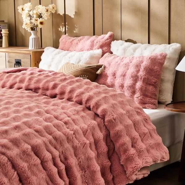 Lotus Karen Faux Fur Queen Comforter Set – Pink Fluffy Comfo... - Image 2