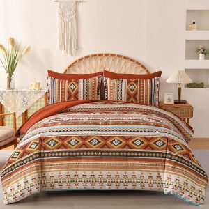 Burn Orange/Terracotta Comforter Set King, Boho Bed in A Bag...
