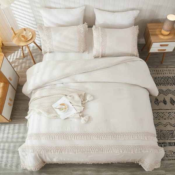 Boho Tassel Comforter Set Queen Beige Grey Tassel Comforter ... - Image 8