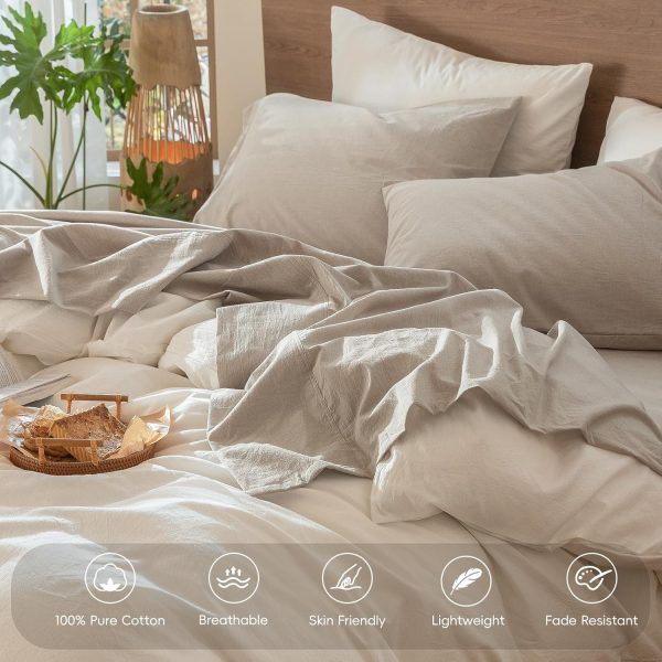 MooMee Bedding Sheet Set 100% Washed Cotton Linen Like Textu... - Image 4