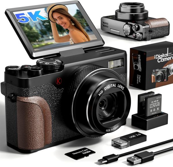Digital Camera, 64MP Cameras for Photography, 5K Vlogging Ca...