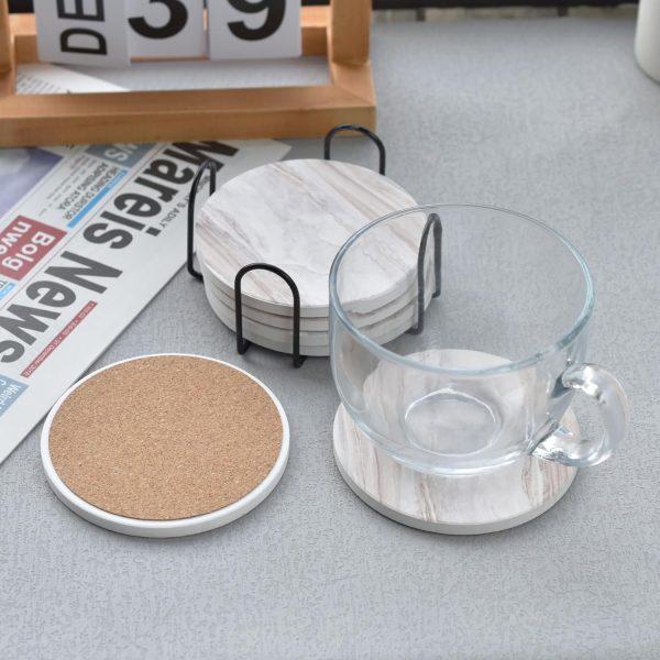 6PCS Coasters for Drinks with Metal Holder, Marble Style Cer... - Image 7