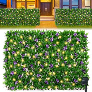 Expandable Fence with Solar String Lights, Ivy Privacy Fence...
