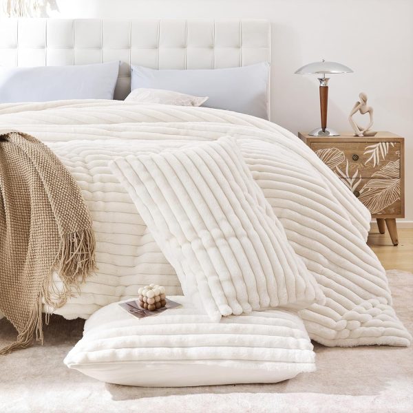 YIKUSH Fluffy Twin Comforter Set 2 Pieces - Beig Fleece Fluf... - Image 3