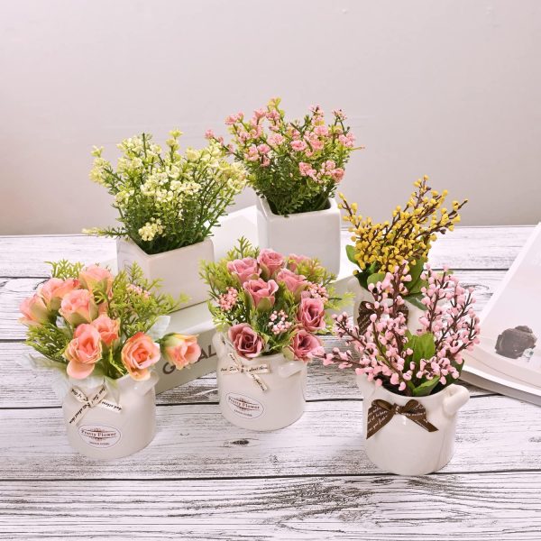 LUEUR 6Pcs Artificial Pot Flowers with Ceramic Potted Fake F... - Image 6
