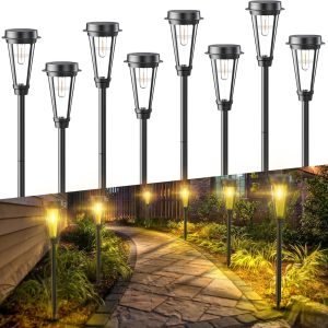 Quntis 8 Pack Solar Pathway Lights Outdoor, 2 Adjust Height ...