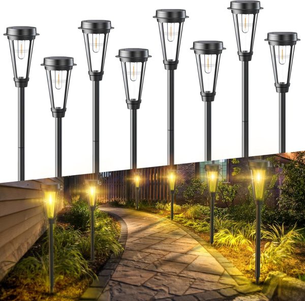Quntis 8 Pack Solar Pathway Lights Outdoor, 2 Adjust Height ...