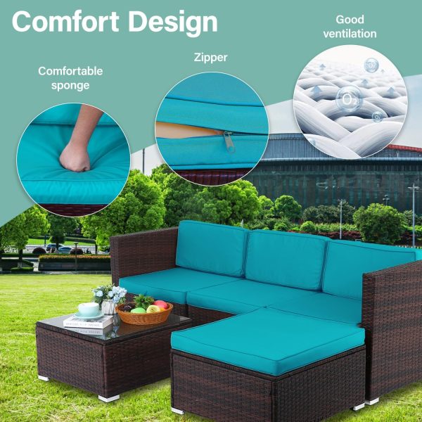 Ruesleag Patio Furniture Set 5 Piece Outdoor Rattan Sectiona... - Image 4