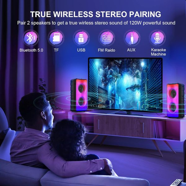 Bluetooth Speakers, 60W(80W Peak) Portable Loud Wireless Ste... - Image 4