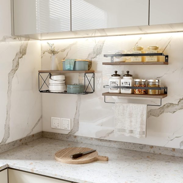 Hoiicco Bathroom Shelves with Wire Storage Basket, Floating ... - Image 6