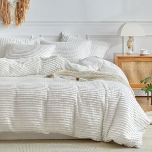 WARMDERN Boho Duvet Cover Set Queen Size,White Striped Duvet...
